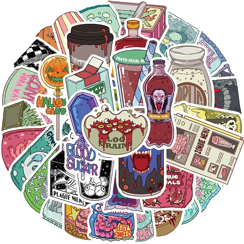 Zombie Snacks - 50PCS 좀비 음식 스티커 귀여운 공포
